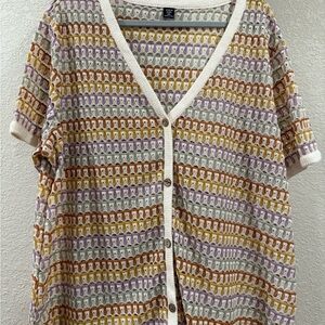 Colorful Button-Up Knit Cardigan